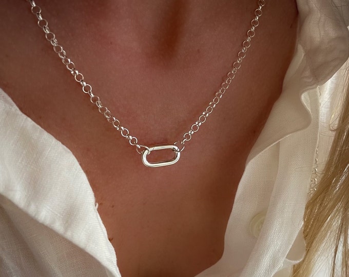 Silver Rolo Chain Necklace | oval charm clasp | 3.5mm links | solid 925 sterling silver
