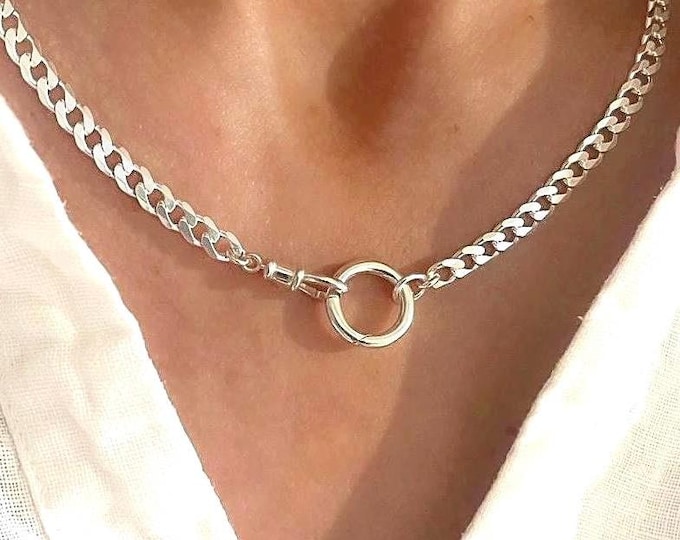 Sterling Silver Curb Chain | double clasp |  4.5mm wide