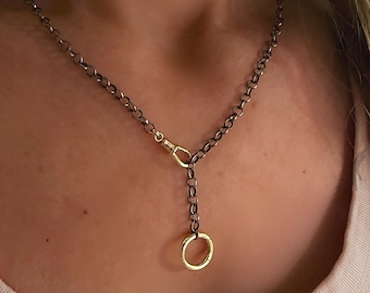 Mixed Metals Chain Necklace | Double Clasp | Silver + Gold Heavy-Plate