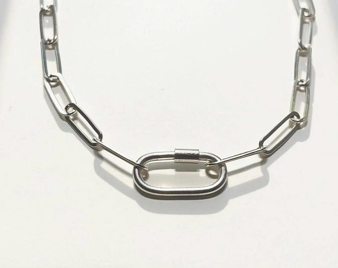 Carabiner Paperclip Necklace | 925 Silver Heavy Plate, Add Charms