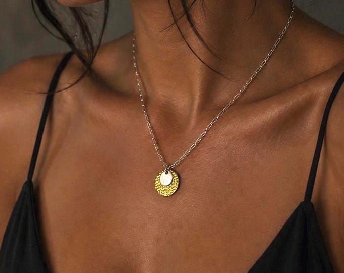 Mixed Metals Medallion Necklace | 925 Sterling + Gold vermeil
