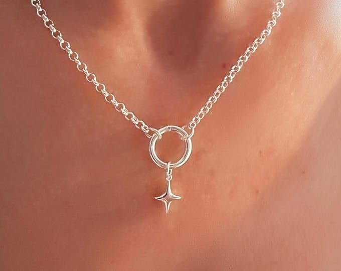 Silver Star, Charm Clasp Necklace | 3mm rolo chain | 2 metal options