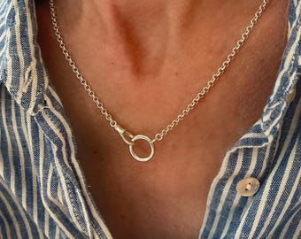 Sterling Silver Rolo Chain Necklace | Double Charm Clasp, 2.8mm Belcher Chain