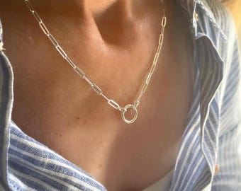 925 Silver Paperclip Necklace | charm collector clasp | 925 sterling silver