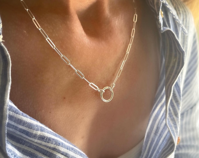 925 Silver Paperclip Necklace | charm collector clasp | 925 sterling silver