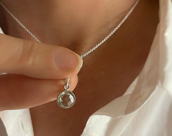 Light Green Amethyst Necklace | round gemstone pendant | faceted bezel set | gift for her