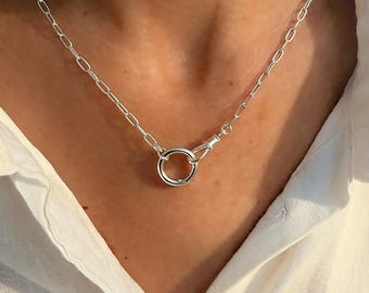 Sterling Silver Swivel Charm Clasp Necklace | paperclip chain, 2.5mm Wide