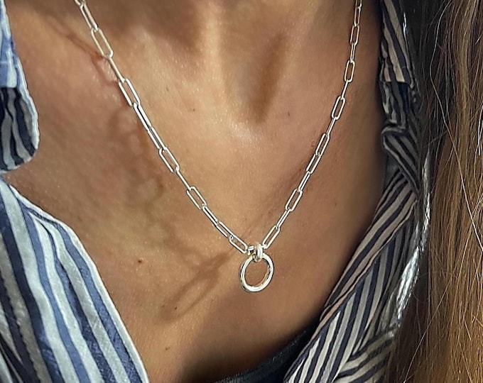 925 Silver Paperclip Charm Collector Necklace | 3mm smooth links |  925 sterling silver
