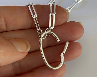 Silver Flat Paperclip Chain Necklace | charm clasp | 925 sterling silver | 11.5x4mm links