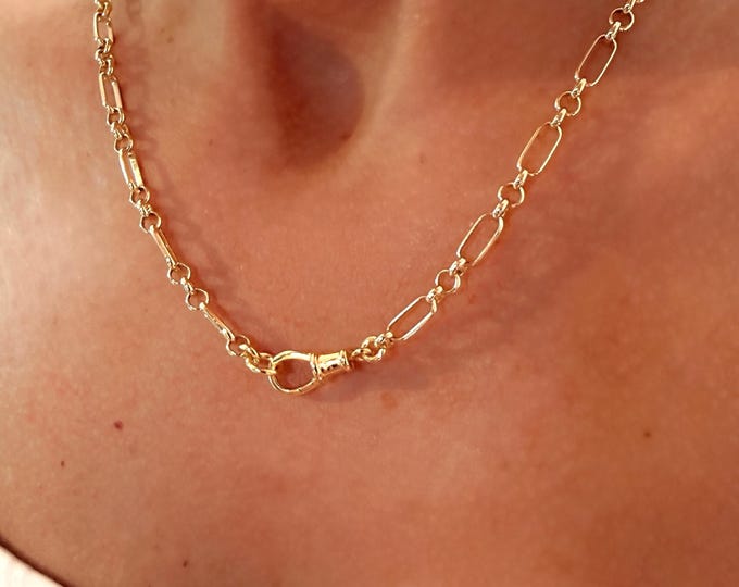 Gold Swivel Clasp Trombone Chain | optional extension | 14k Premium Plate