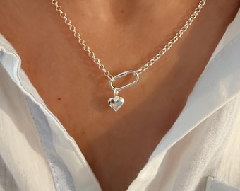 Silver Carabiner Heart Necklace | 3mm rolo chain | 2 metal options