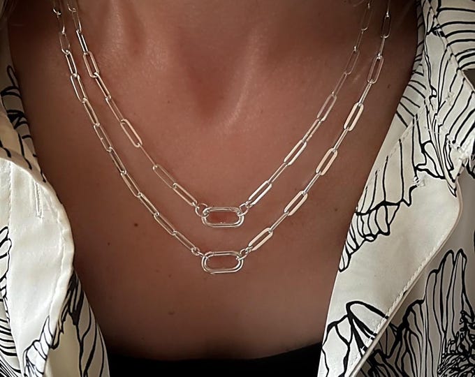 925 Silver Paperclip Chain | carabiner clasp | 2 chain options