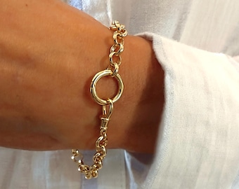 Chunky Gold Chain Bracelet | double clasps | 6mm rolo | 14k Premium Plate
