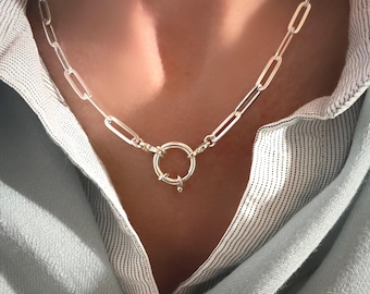 925 Sterling Silver Paperclip Chain Necklace with Mariner Clasp - 4 Width Options