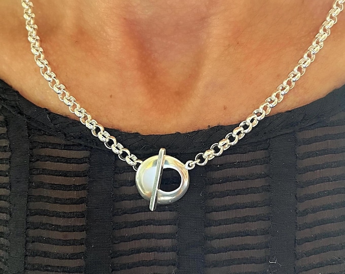 925S Chunky Toggle Necklace | Rolo chain 4mm wide | solid sterling silver