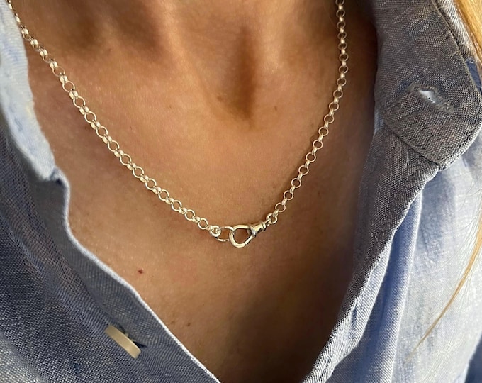 Silver Swivel Albert Clip Necklace | rolo chain 3mm | 2 metal options