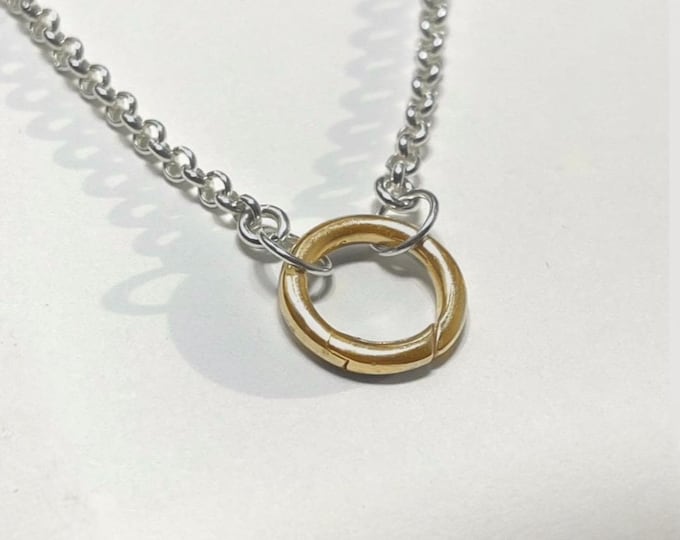 Silver Rolo + Gold Charm Clasp Necklace | 3mm wide