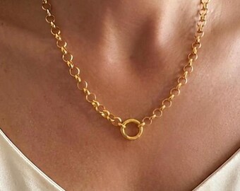 Gold Charm Keeper Necklace | 6mm rolo chain | 14k Premium Plate