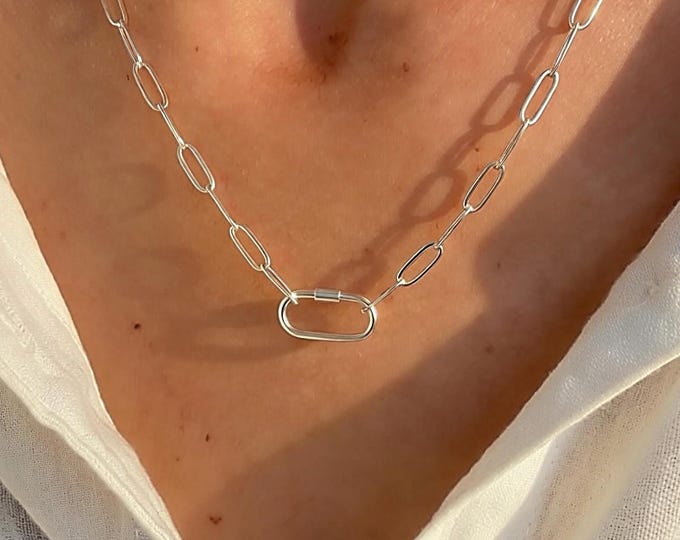 Carabiner Paperclip Necklace | Premuim 925 Silver Plate Chain