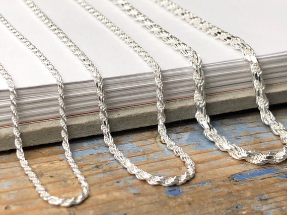 Silver Rope Chain Necklace 925 sterling silver 3 width options