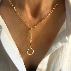 Convertible Gold Trombone Chain | interchangeable charm clasps | 14k Premium Plate