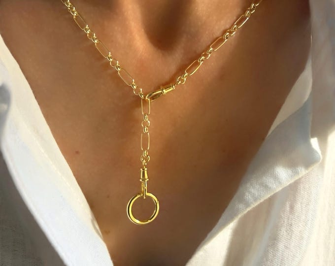 Convertible Gold Trombone Chain | interchangeable charm clasps | 14k Premium Plate