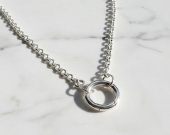 Rolo Charm Clasp Necklace | Thick Sterling Silver Plate Chain