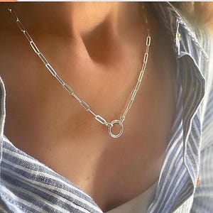 Sterling Silver Paperclip Necklace | Charm Collector Clasp