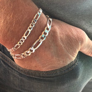 925 Silver Figaro Chain Bracelet | 2 width options | made in Italy
