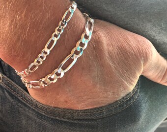 925 Silver Figaro Chain Bracelet | 2 width options | made in Italy