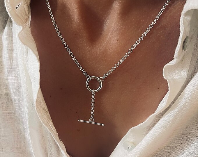 Sterling Silver Charm Clasp Necklace | removable T-bar extension | 3mm rolo chain