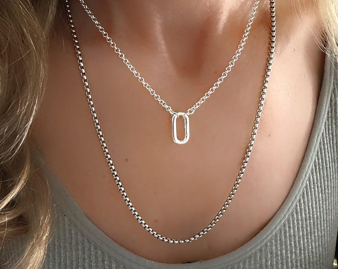 Sterling Silver Rolo Carabiner Necklace | Add a charm