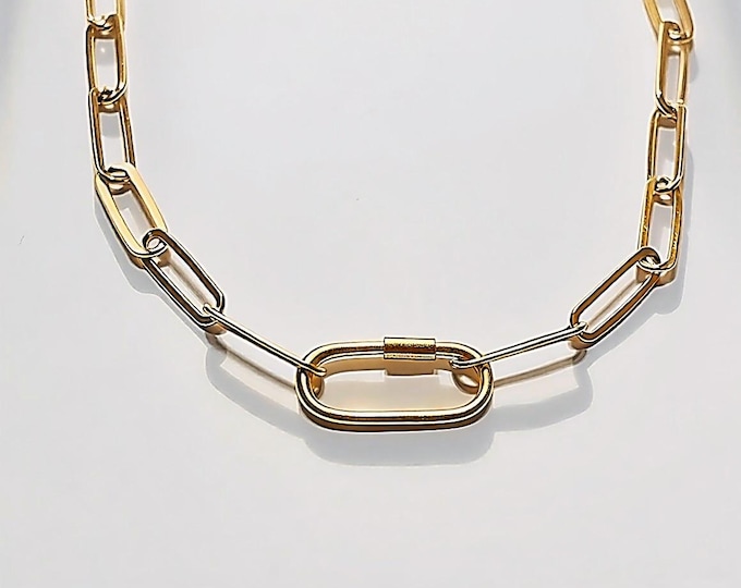 Screw Carabiner Paperclip Necklace | Gold or Silver Thick-Plate