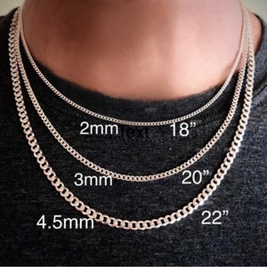 Silver Curb Chain Necklace Men, Women, Teens solid 925 sterling 14 24 lengths image 3