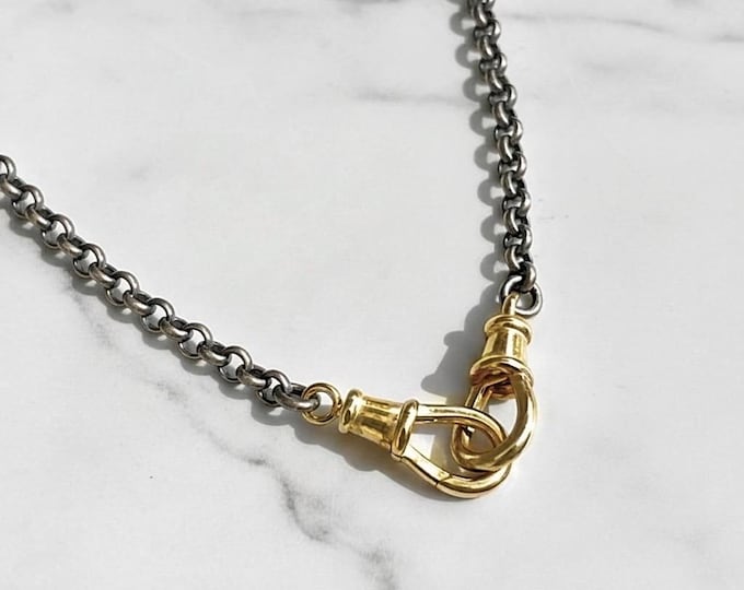 Oxidized Two-Tone Rolo Chain | Double Swivel Clasps | Silver + Gold Heavy-Plate