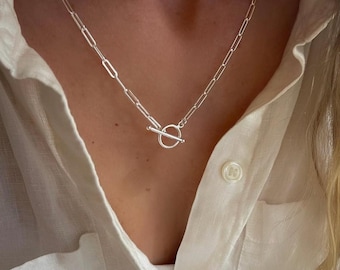 Silver Paperclip Toggle Necklace • Minimalist Chain