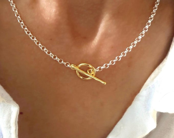 Mixed Metals Rolo Toggle Necklace | Sterling chain, gold vermeil clasp