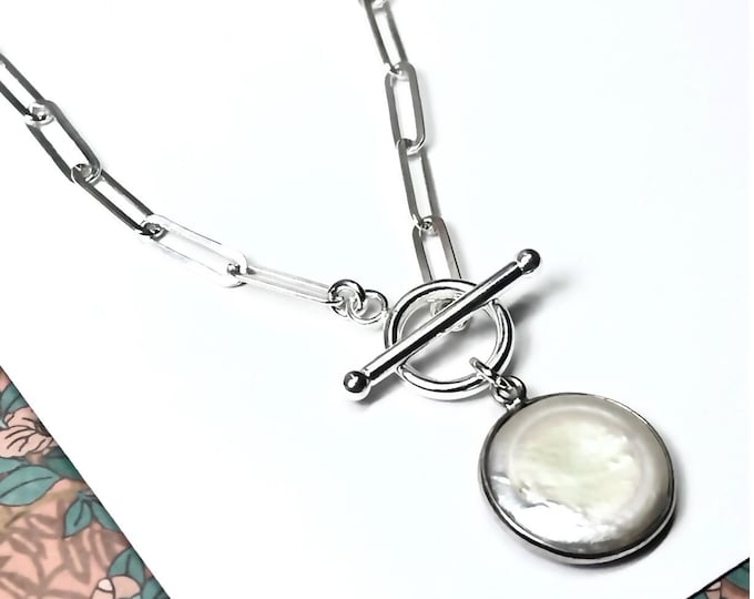 Coin Pearl Toggle Necklace