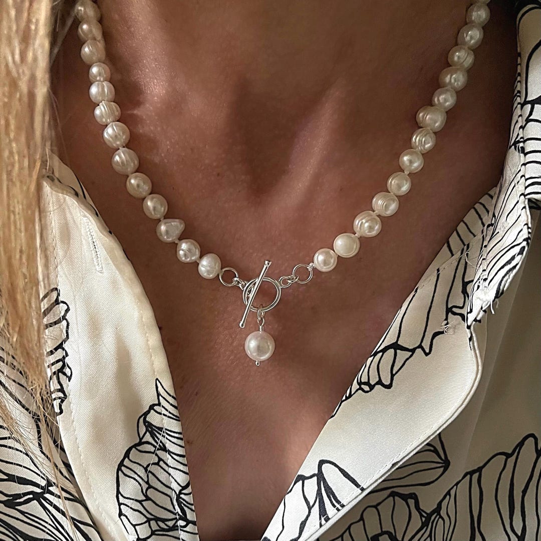 Pearl Toggle Clasp Necklace | Pearl Pendant | 925 Sterling Silver | - Etsy