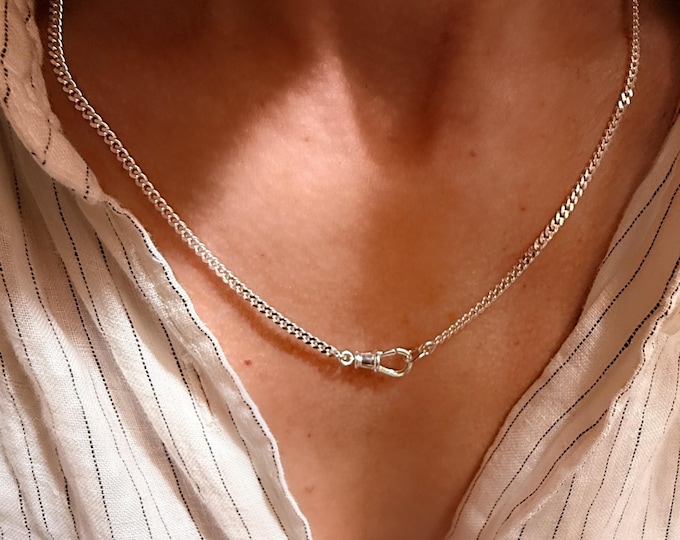Sterling Silver Albert Clip Necklace | curb chain 2.2mm