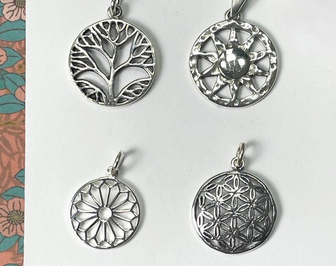 925 Silver Pendants | sunburst, flower of life, mandala, family tree | 925 sterling silver