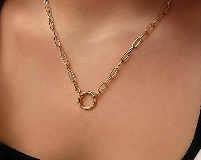 Gold Charm Clasp Paperclip Necklace | 14k Premium Plate
