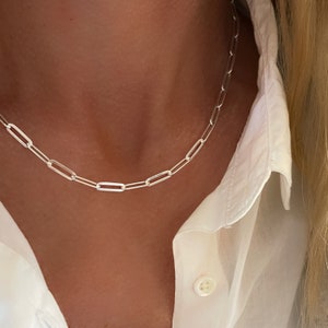 Silver Flat Paperclip Chain Necklace drawn cable solid 925 sterling silver 3 width options image 5