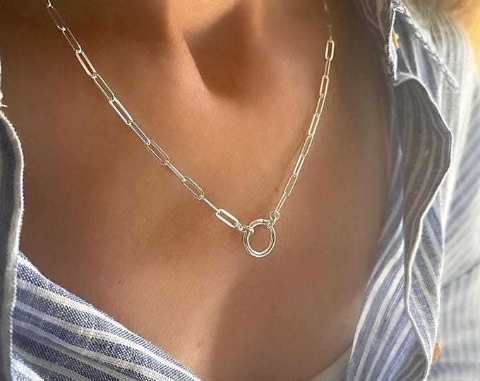 Sterling Silver Paperclip Necklace | Charm Collector Clasp