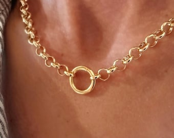Gold Charm Keeper Necklace | 6mm rolo chain | 14k Premium Plate