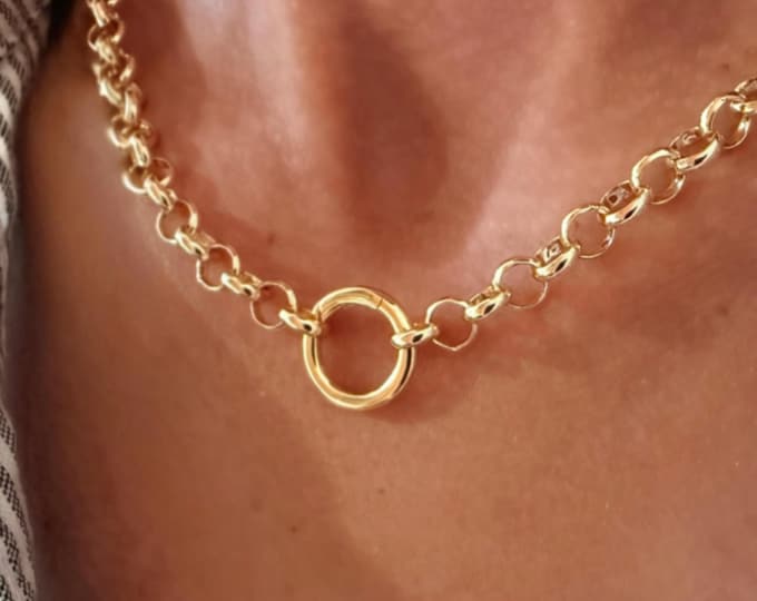 Gold Charm Keeper Necklace | 6mm rolo chain | lightweight, 14k Premium Plate