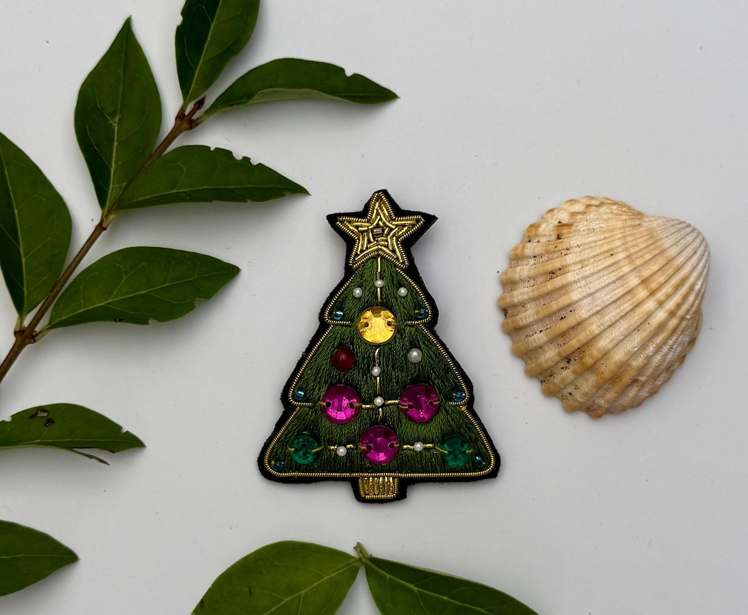 Broche Ancienne Sapin De Noël Plaqué Or Années 50 - New Old Stock, Excellent État