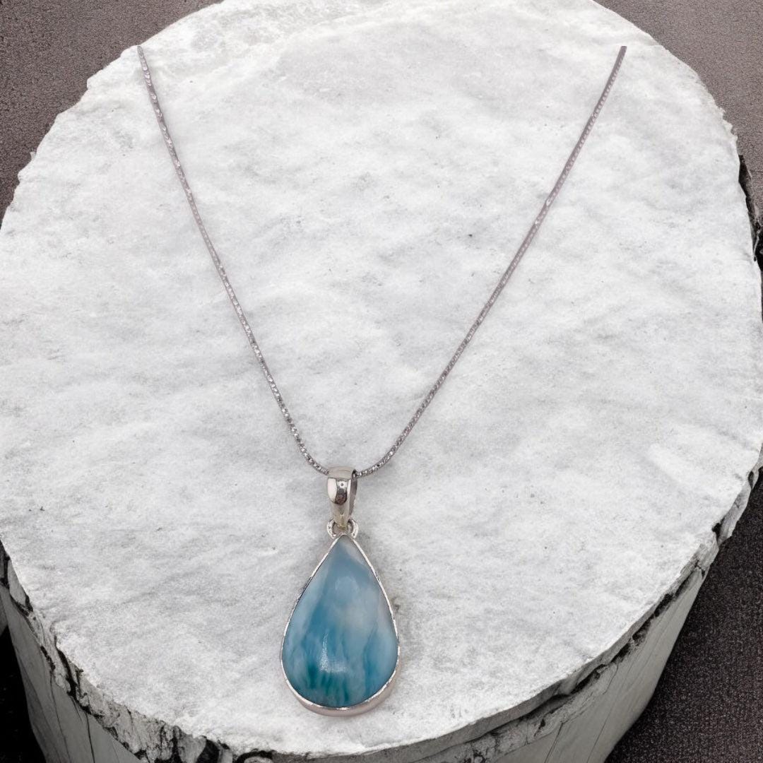 •LARIMAR SPEAR TEAR - RISE• sterling silver pendant
