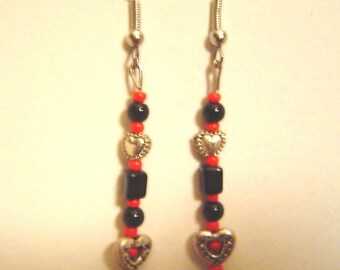 Black and Red Heart Earrings