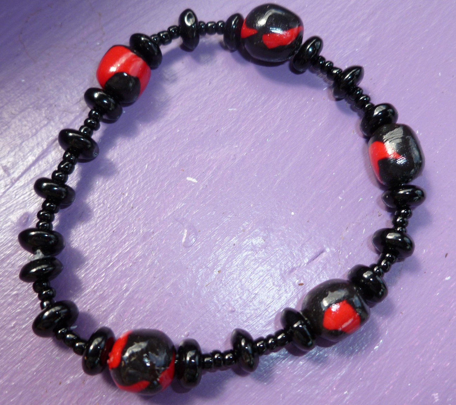 Black With a Touch of Sparkly Red Bracelet Etsy